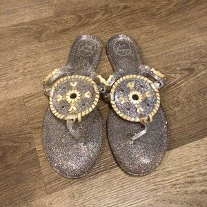 Jack Rogers Silver Glitter Leather Trim Sandals